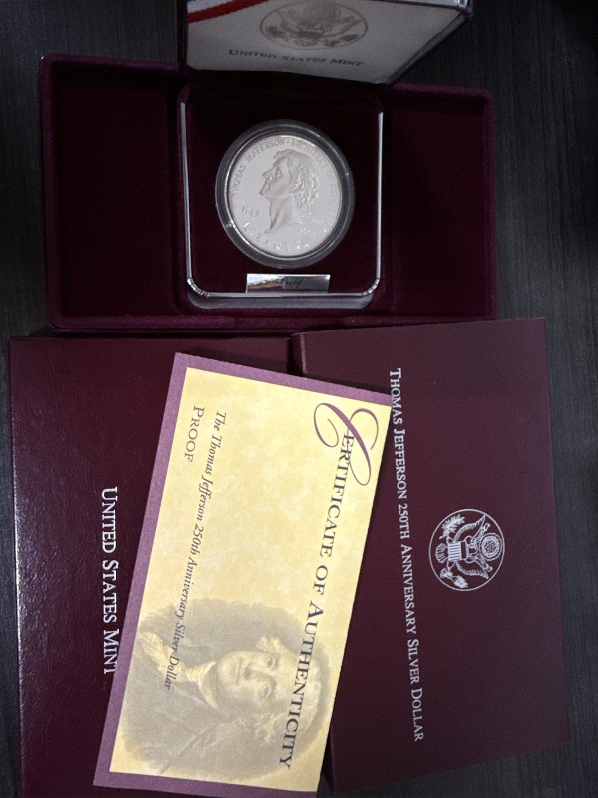 1993 - S Thomas Jefferson Architect Of Democracy 250th Anniversary Silver Dollar - toyscardscomics