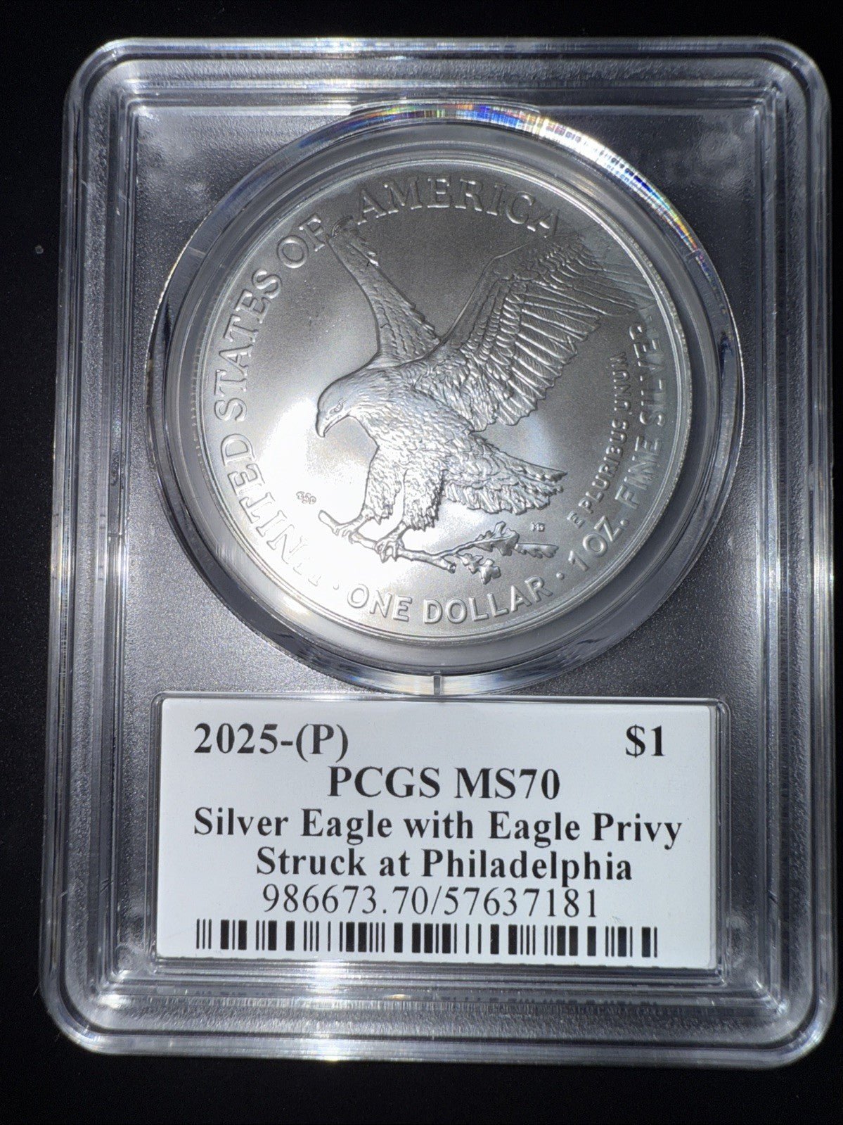 2025 $1 AMERICAN SILVER EAGLE PCGS MS70 ULTRA BREAKS GOLD RUSH LABEL - Eagle Priv - toyscardscomics