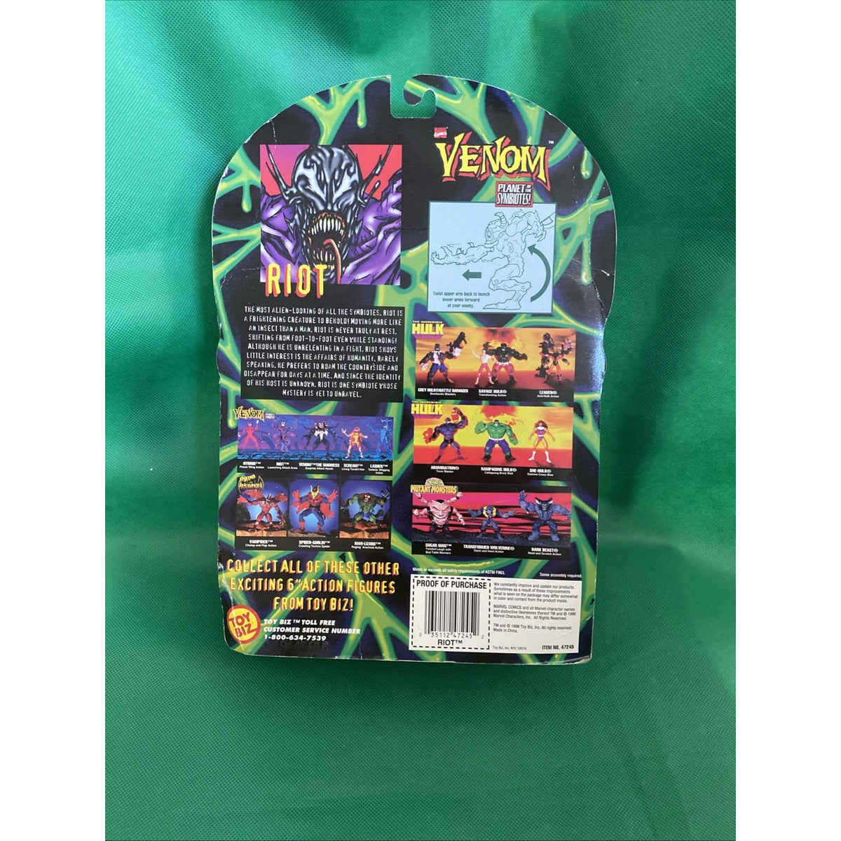 Vintage 1996 ToyBiz Spider-Man Venom Planet Of Symbiotes RIOT Figure NEW