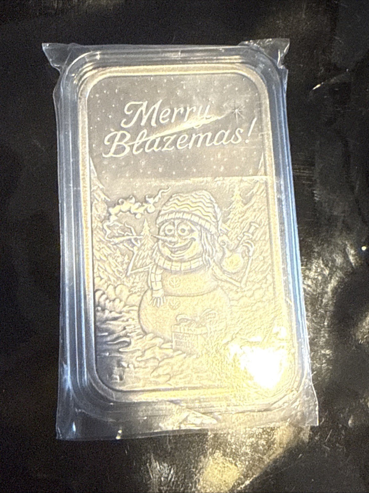 Castronomics "Merry Blazemas" Satin BU Finish One(1) Oz .999 Fine Silver Art Bar - toyscardscomics