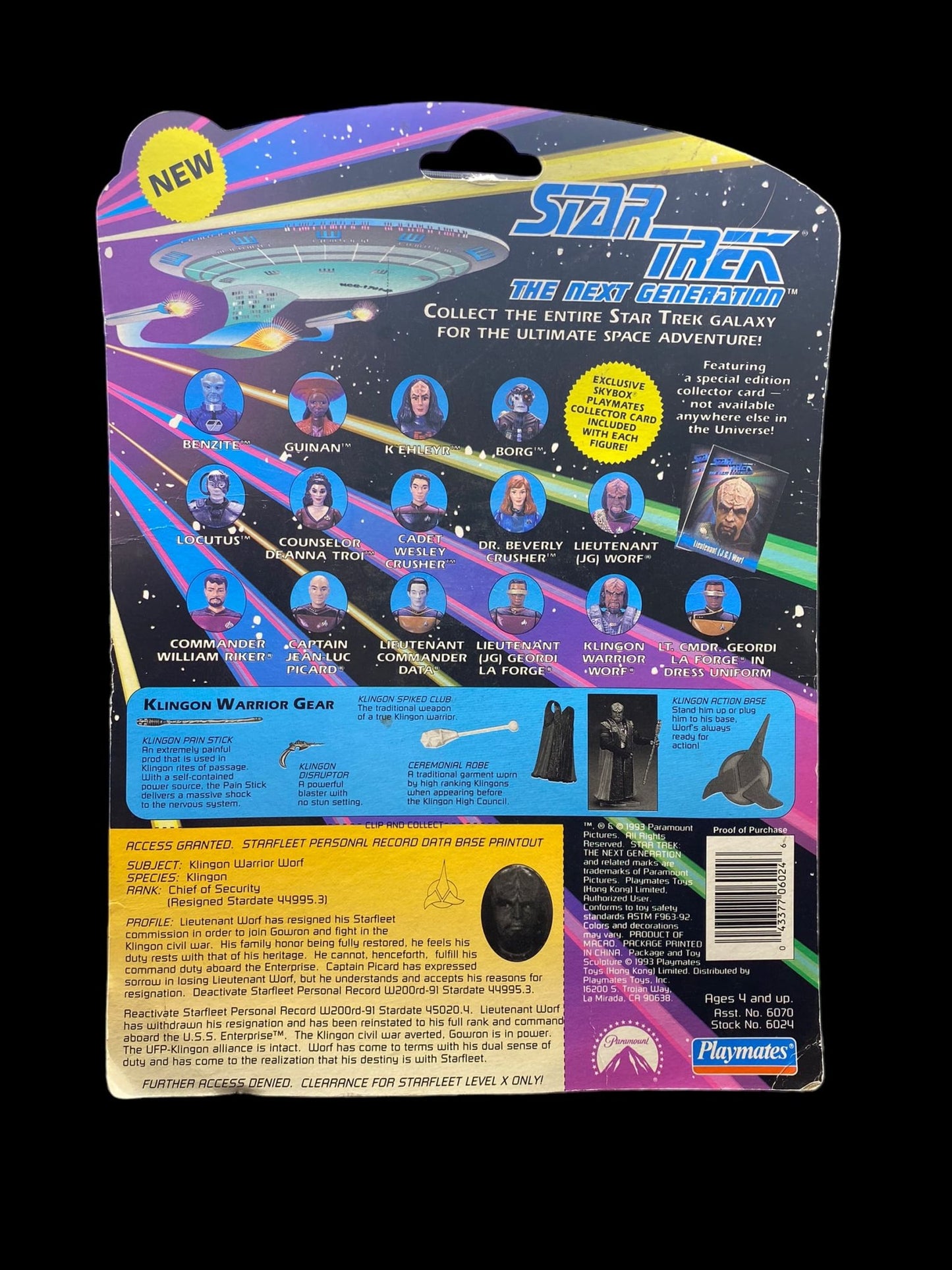 Star Trek The Next Generation Klingon Warrior Worf (1993) Playmates Figure 6024 - toyscardscomics