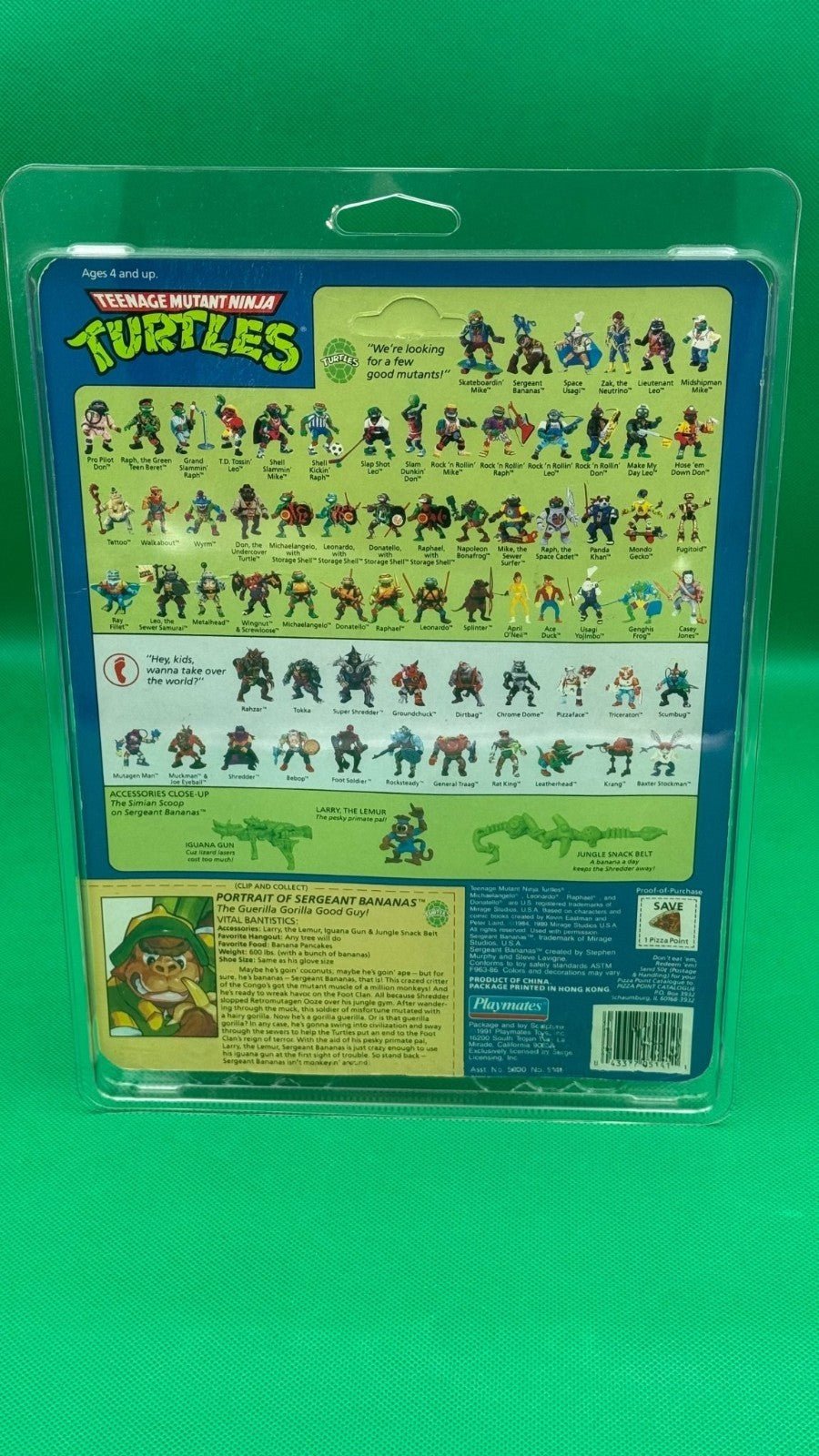 TMNT Sergeant Bananas 1991 MOC Ninja Turtles Playmates Toys Figure - toyscardscomics