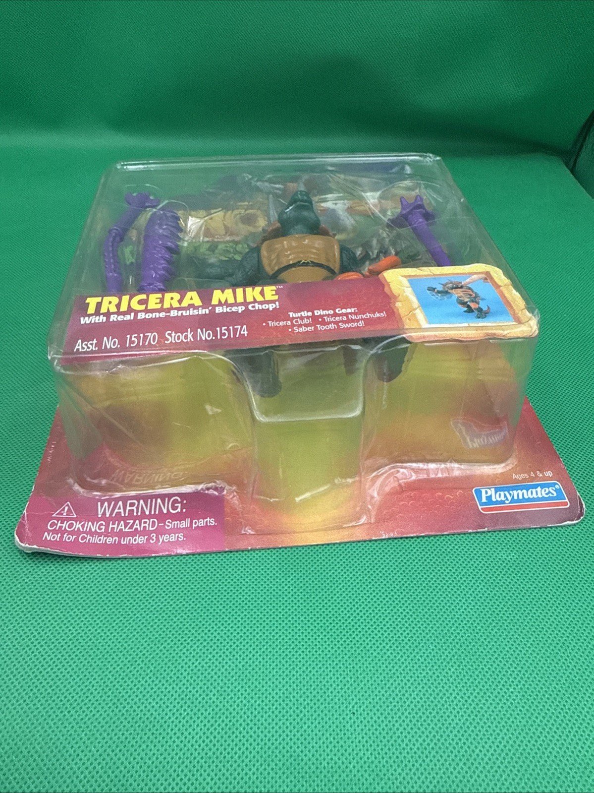 TMNT Tricera Mike NEW SEALED Dino Turtles 1997 Playmates on Card Michelangelo - toyscardscomics