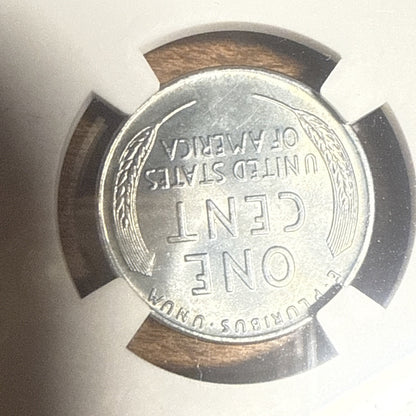 1943 D Lincoln Wheat Steel Cent NGC MS 65 with Parachute Fragment -WW II Era