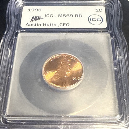 1995 Lincoln Memorial Cent MS69 RD ICG Hutto Signed RARE