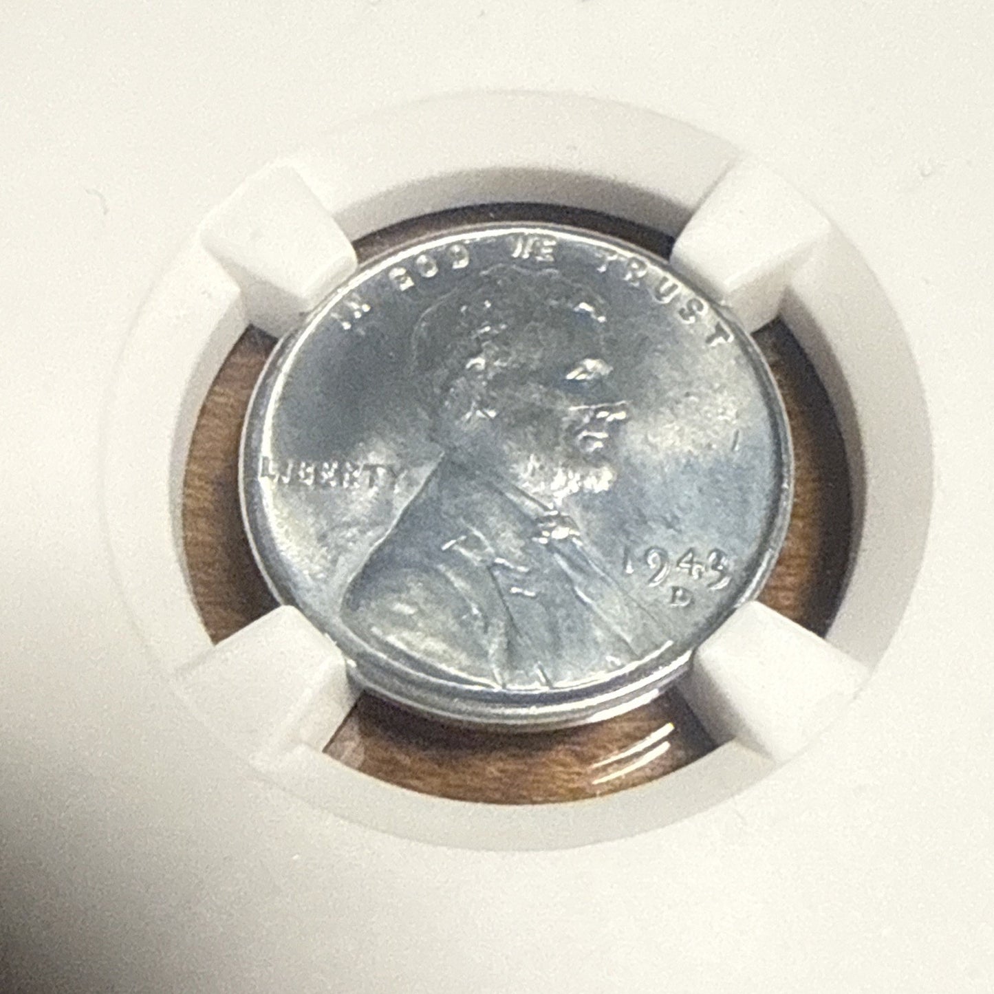 1943 D Lincoln Wheat Steel Cent NGC MS 65 with Parachute Fragment -WW II Era