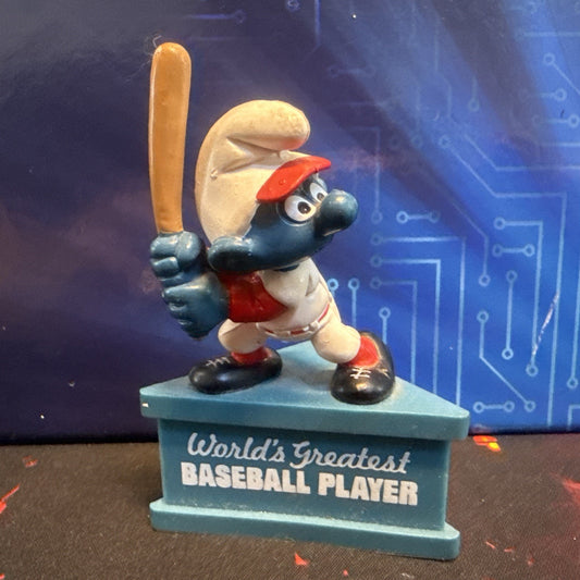 Vintage Smurfs Schleich Smurf-A-Gram Greatest Baseball Smurf PVC Mini Figure