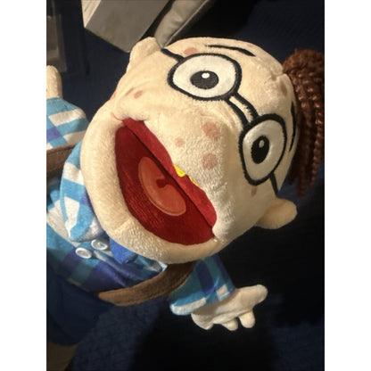 Nerd Boy Plush Hand Puppet Character w/ Glasses Blue Shirt Brown Shoes