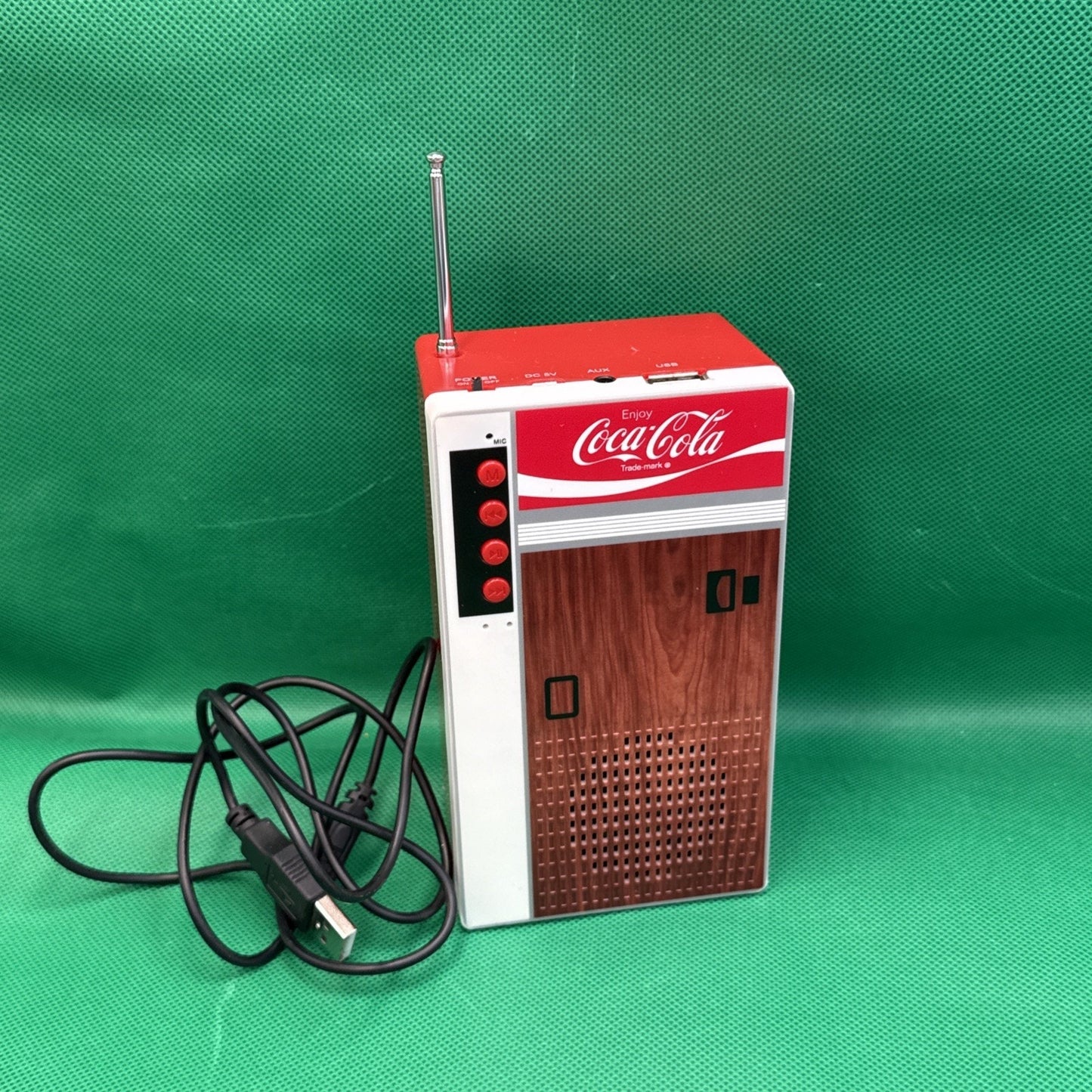Coca-Cola Retro Bluetooth Speaker FM Radio w/ USB Charging & Aux Cable