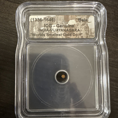 1336 - 1646 ICG Genuine India Vijayanagara “Worlds Smallest Gold Coin” Bele - toyscardscomics