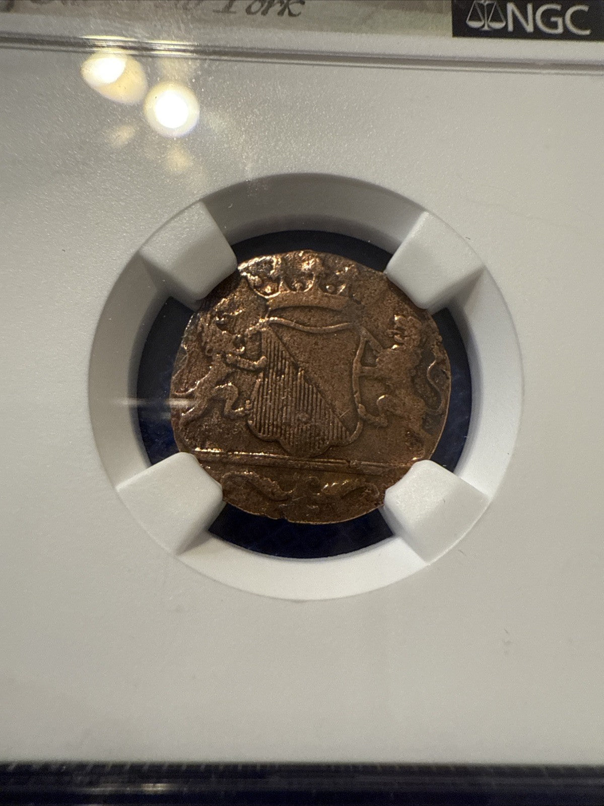 1790 NEW YORK PENNY VOC N.E. INDIES DUIT NGC GENUINE - FREE SHIPPING - toyscardscomics