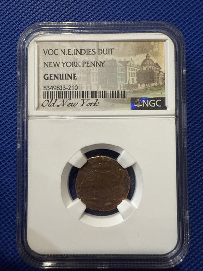 1790 NEW YORK PENNY VOC N.E. INDIES DUIT NGC GENUINE - FREE SHIPPING - toyscardscomics