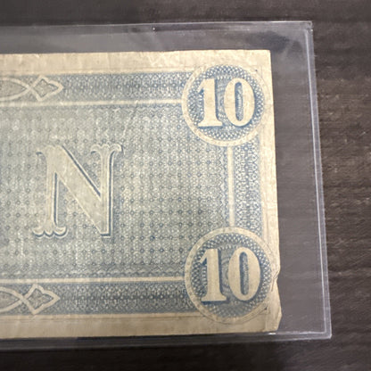 1864 Confederate States of America - $10 Ten Dollars Civil War Note ~ Richmond - toyscardscomics