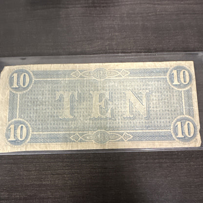 1864 Confederate States of America - $10 Ten Dollars Civil War Note ~ Richmond - toyscardscomics