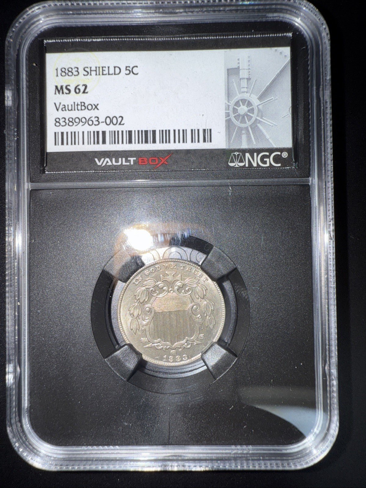1883 SHIELD 5C NICKEL NGC MS62 BU Vaultbox Slab - toyscardscomics