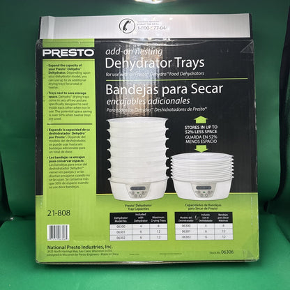 PRESTO 21-808 Add-On Nesting Dehydrator Trays (2 PACK) Open Box
