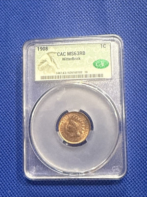 1908 1C PCGS/CAC MS64RB (OGH) - Indian Cent - Old Green Label Holder