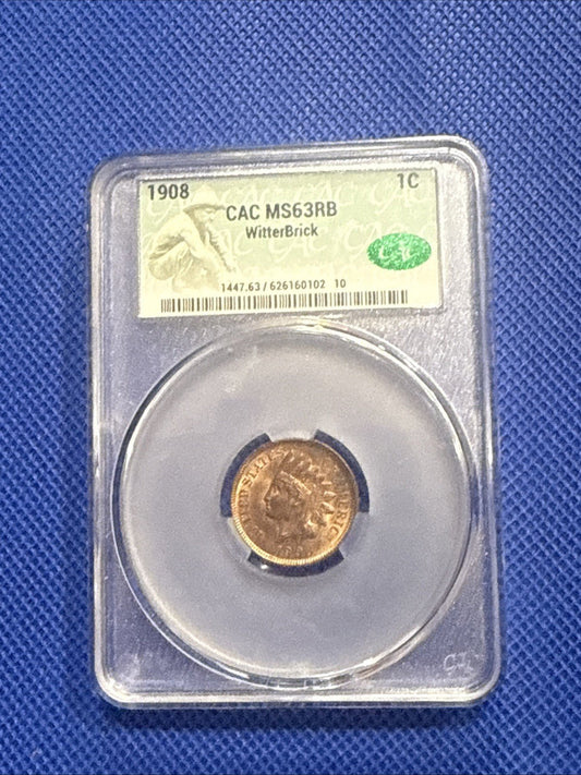 1908 1C PCGS/CAC MS64RB (OGH) - Indian Cent - Old Green Label Holder - toyscardscomics