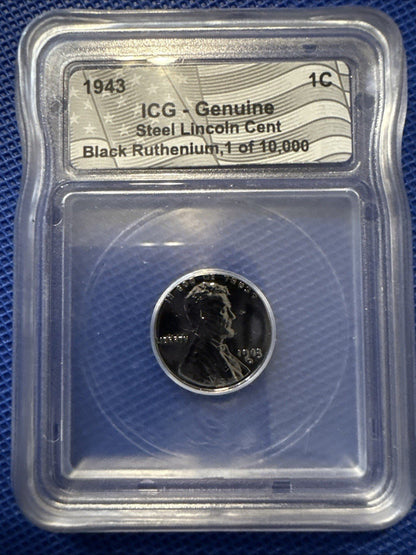 1943 ICG GENUINE STEEL LINCOLN PENNY BLACK RUTHENIUM 1 Of 10,000 - toyscardscomics
