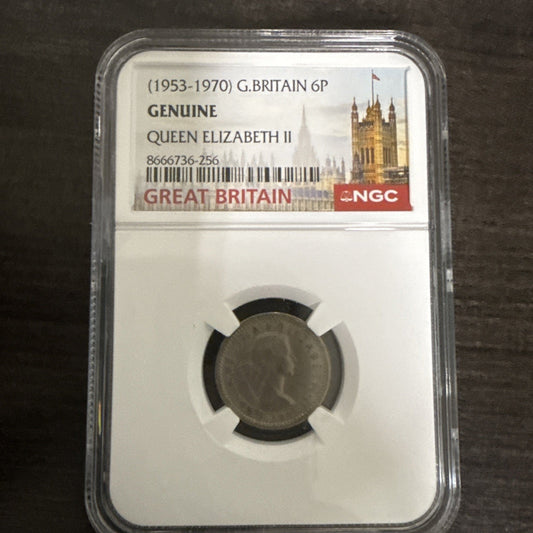 (1953‑1970) Great Britain 6 Pence Queen Elizabeth II – NGC Slabbed – Genuine - toyscardscomics