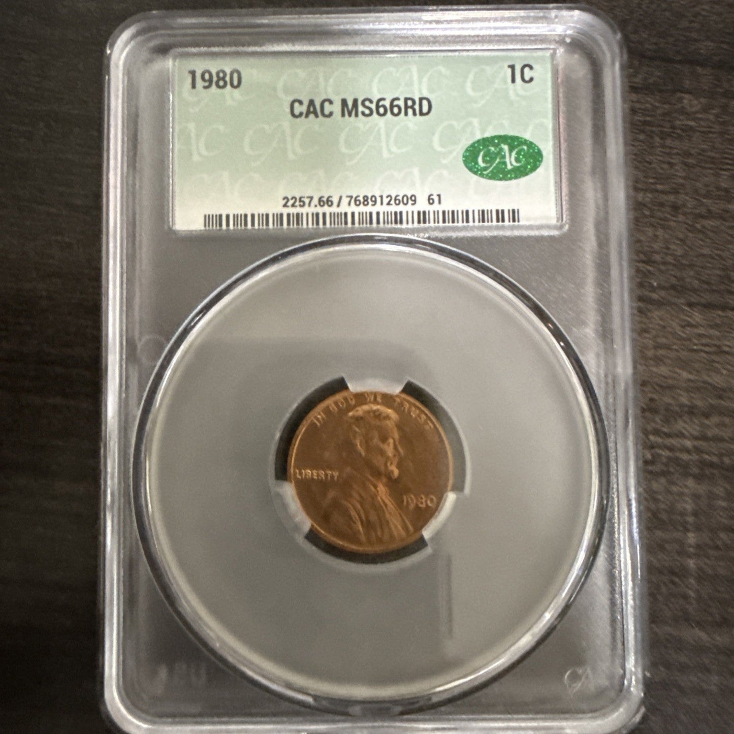 1980 1C Lincoln Reverse Memorial Cent (Penny) CAC MS66 RD - toyscardscomics