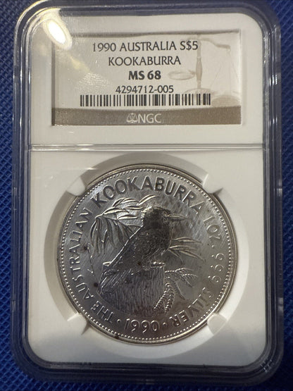 1990 $5 Australia Kookaburra NGC MS68 - toyscardscomics
