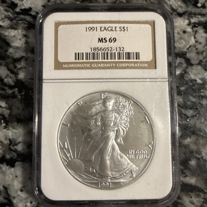 1991 American Silver Eagle NGC MS69 Brown Label - toyscardscomics