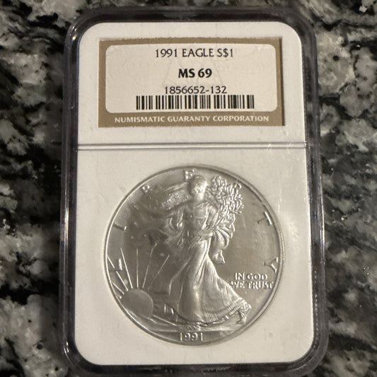 1991 American Silver Eagle NGC MS69 Brown Label - toyscardscomics