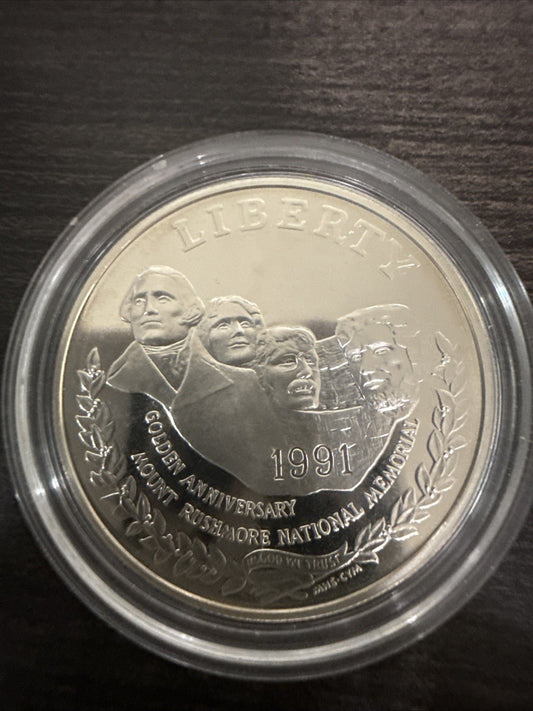 1991 S Mount Rushmore 50th Anniversary Silver Proof Commemorative Dollar - COA - toyscardscomics