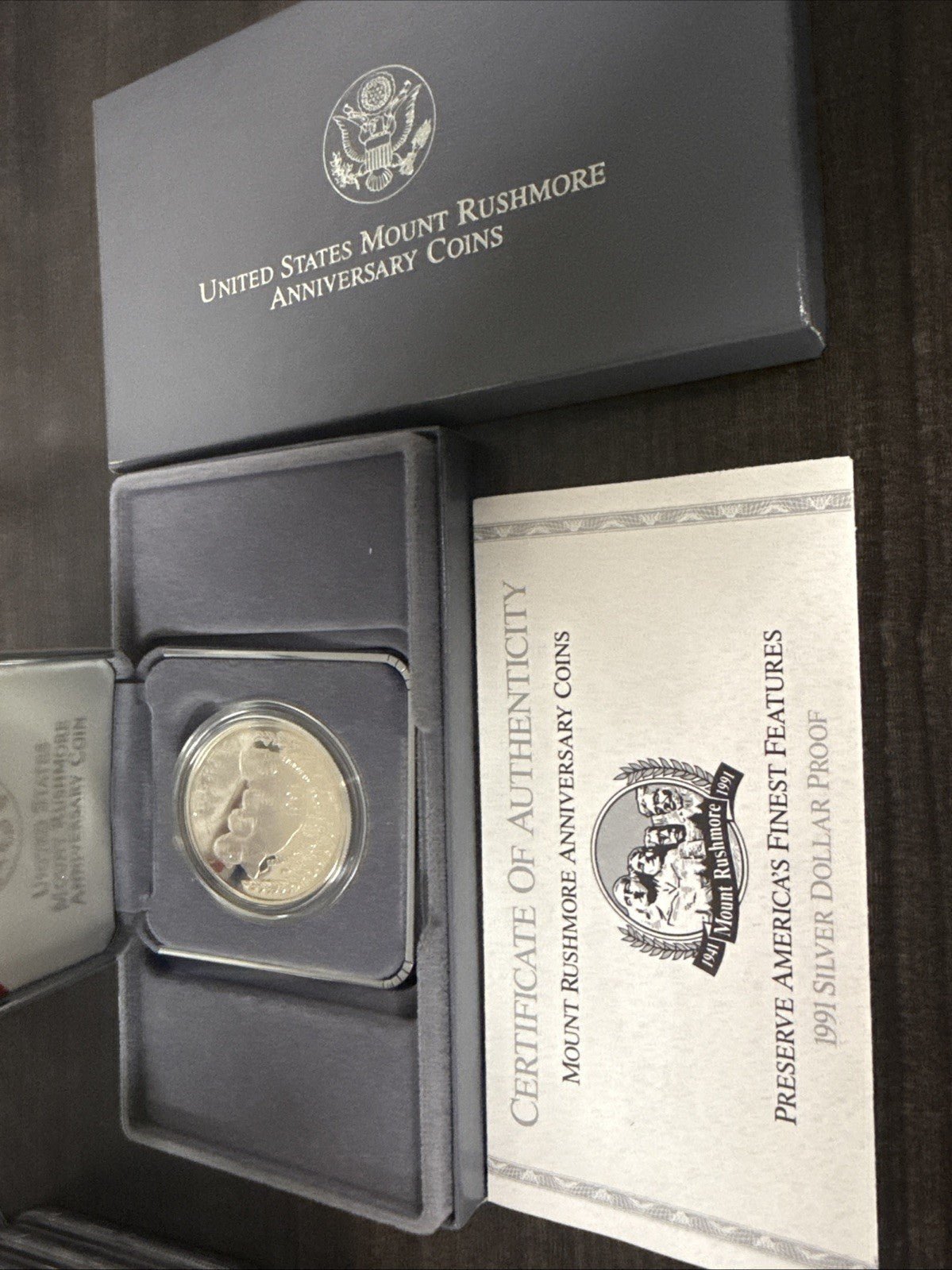 1991 S Mount Rushmore 50th Anniversary Silver Proof Commemorative Dollar - COA - toyscardscomics