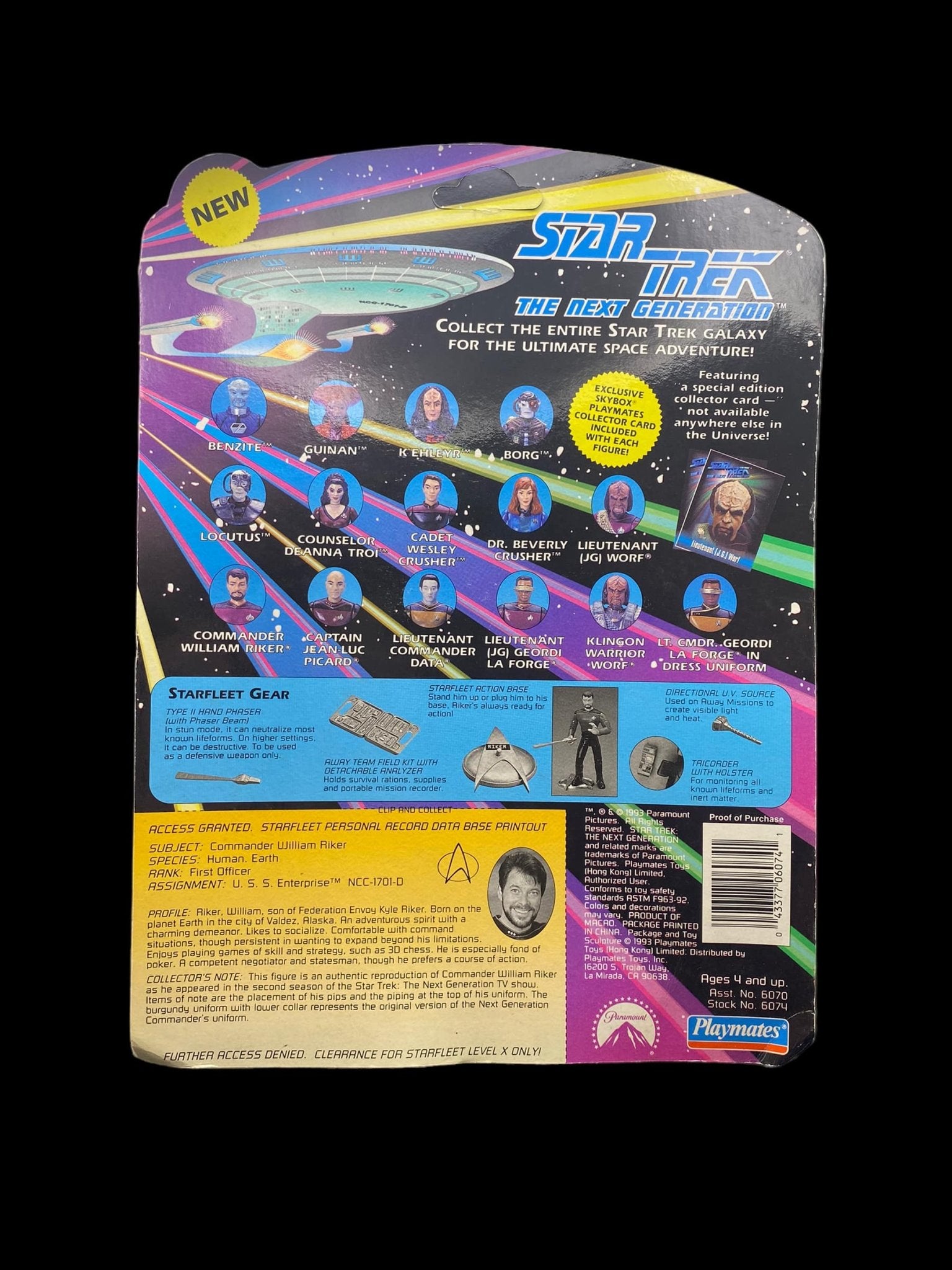 1993 Playmates Star Trek Next Generation COMMANDER WILLIAM RIKER Figure #6074 - toyscardscomics