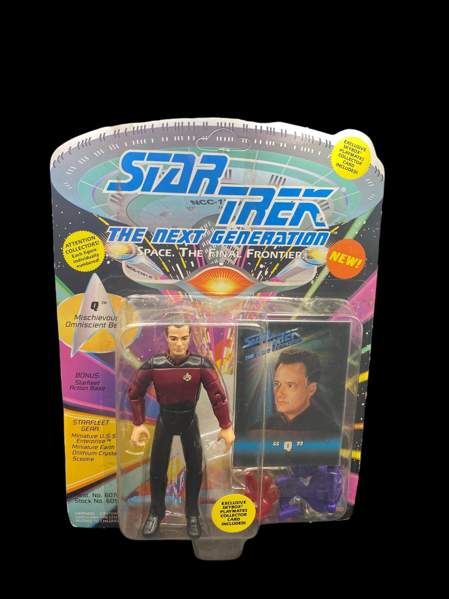 1993 PLAYMATES STAR TREK THE NEXT GENERATION Q ACTION FIGURE w/ SPACE CAP (New) - toyscardscomics