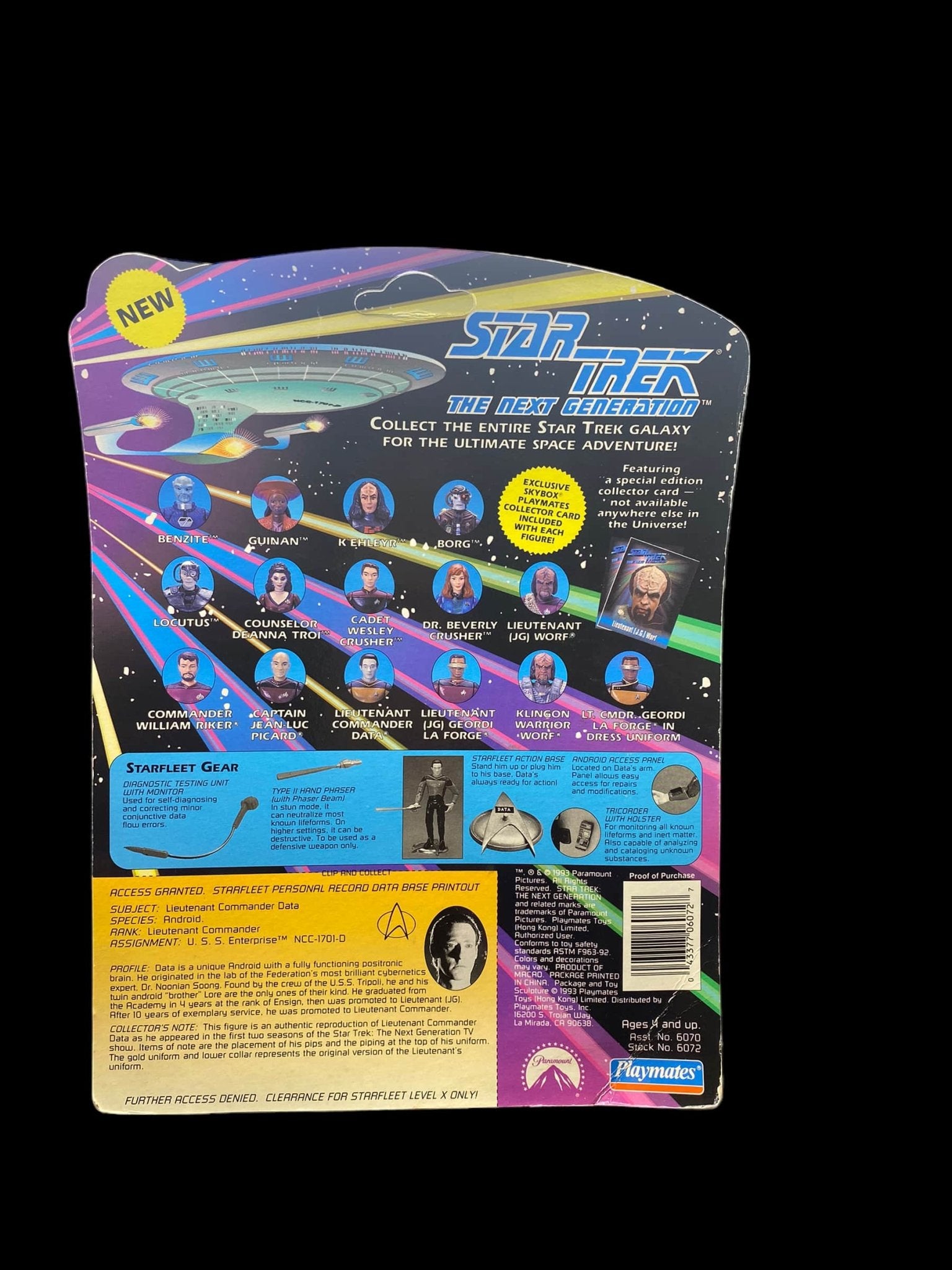 1993 Star Trek The Next Generation Lt Commander Data Playmates Figure w/card - toyscardscomics
