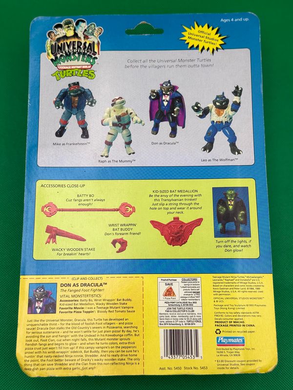 1993 TMNT Don as Dracula Universal Monsters MOC Unpunched Playmates - toyscardscomics