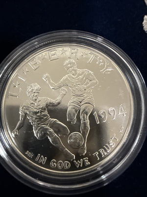 1994-D World Cup Soccer BU Commemorative 90% Silver Dollar in Box With COA.