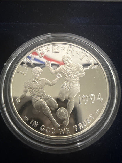 1994 - S World Cup Soccer Proof Silver Dollar US Mint $1 Commemorative Capsule - toyscardscomics