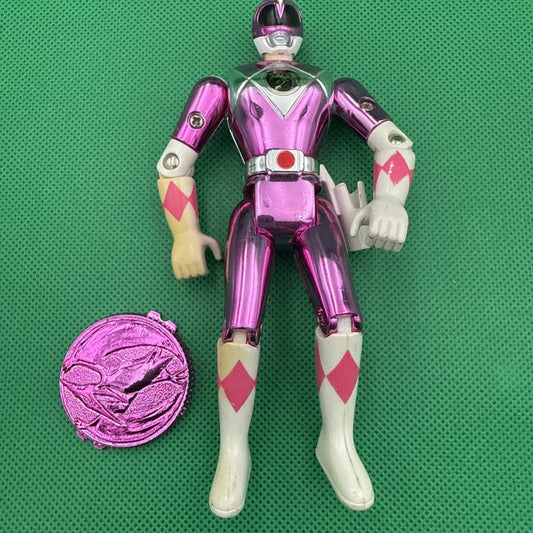 1995 Bandai Metallic Pink Mighty Morphing Power Ranger Movie Action Figure MMPR - toyscardscomics