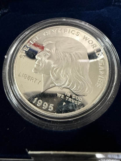 1995 P Commemorative PROOF 90% Silver Dollar Boxed w/COA Special Olympics games - toyscardscomics