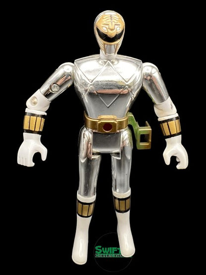 1995 - Power Ranger 5.5" Silver Ranger Metallic Chrome Bandai - Used - toyscardscomics