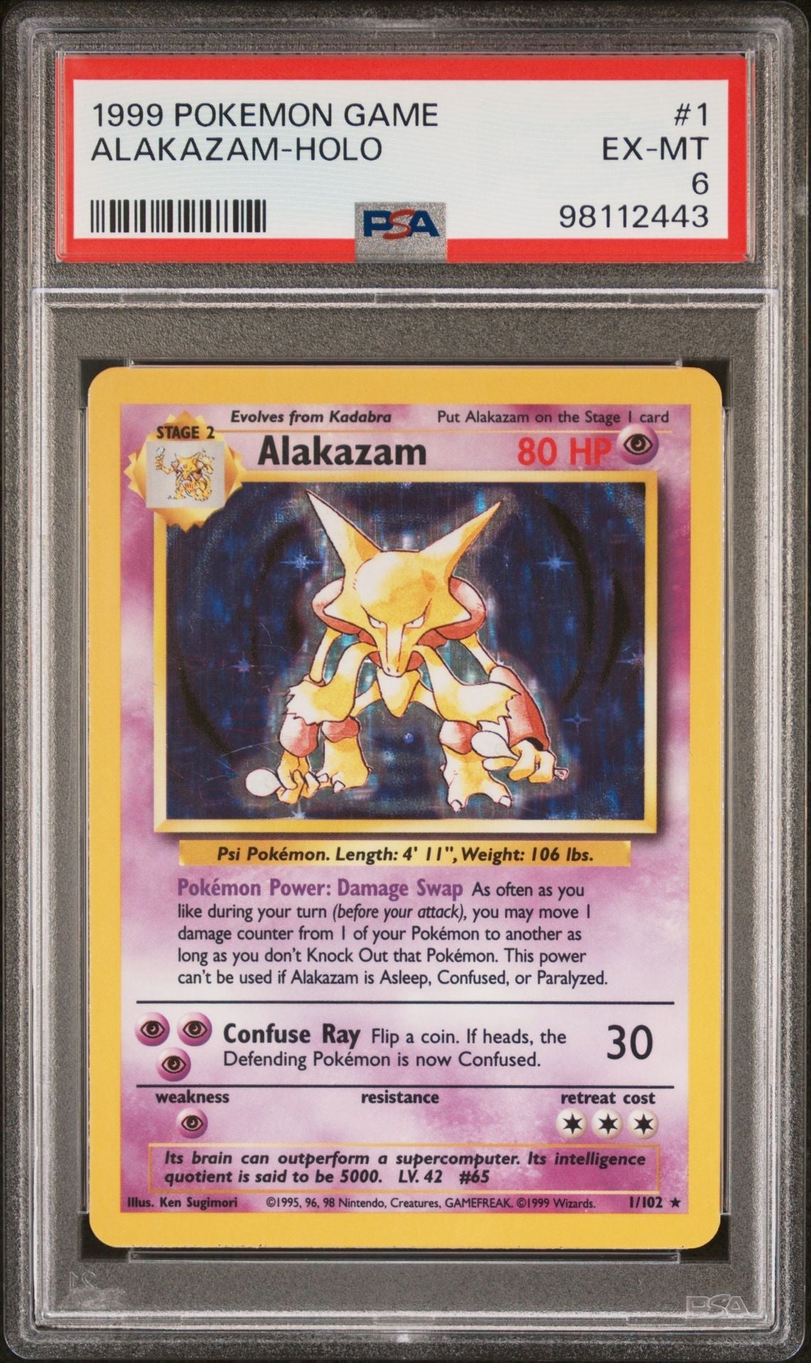 1999 POKEMON GAME 1 ALAKAZAM - HOLO - toyscardscomics