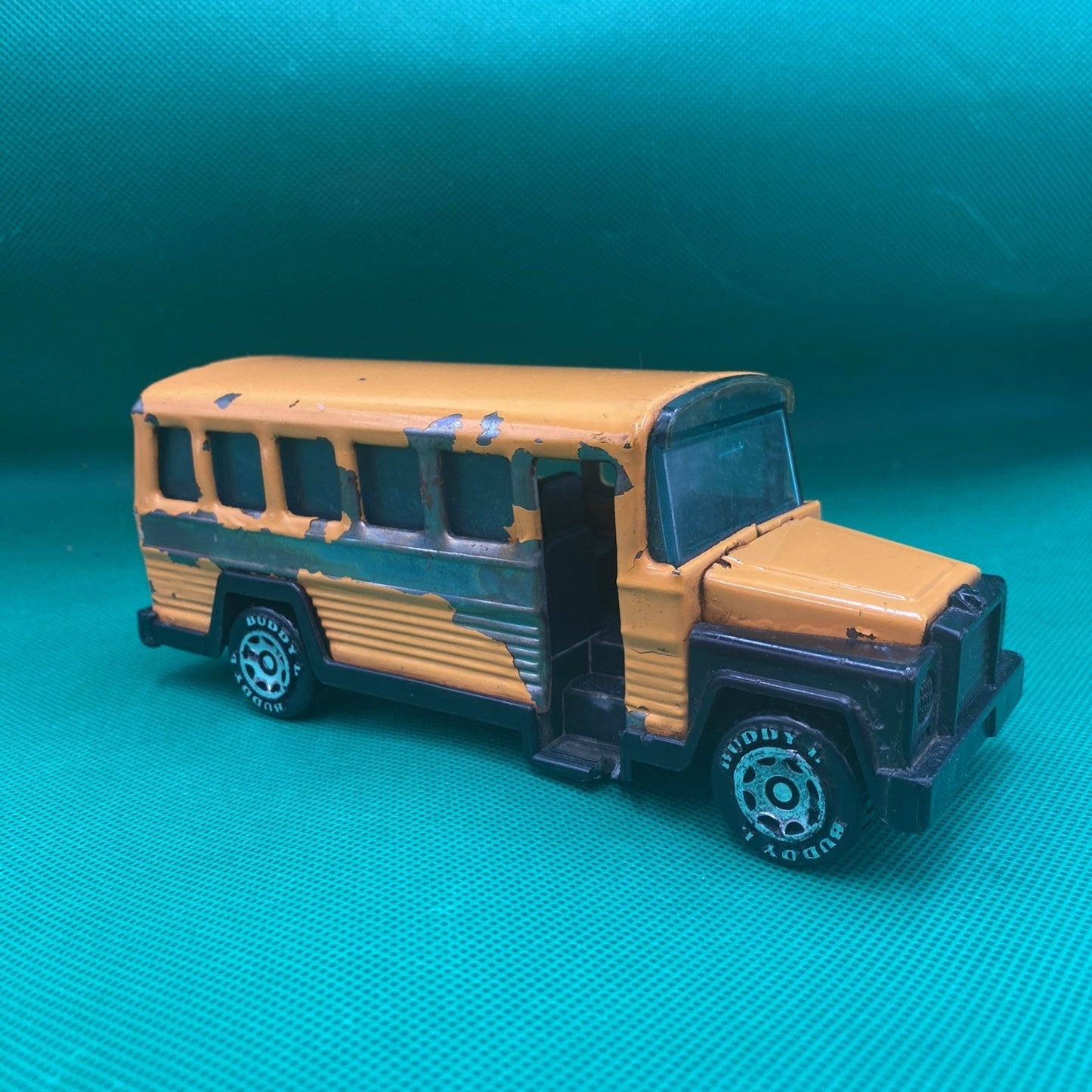 VTG 1980 BUDDYL SCHOOLBUS no Side Doors NEON BLUE WINDOWS - Paint Worn