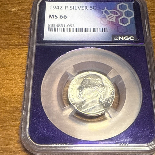 1942-P 5C Silver Jefferson Nickel NGC MS66 Purple Core