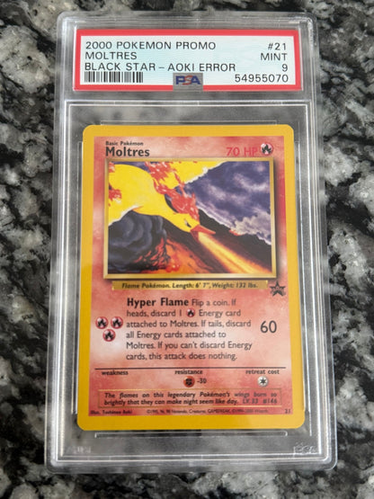 2000 Pokemon Promo Moltres Black Star - Aoki Error - toyscardscomics