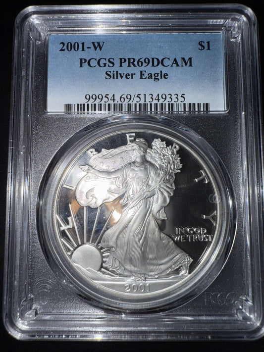 2001 - W American Silver Eagle Dollar PR69DCAM PCGS Proof 69 Deep Cameo - toyscardscomics