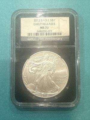 2012 SILVER EAGLE 25th Anniversary NGC BLACK CORE MS70 EARLY RELEASE