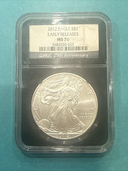 2012 SILVER EAGLE 25th Anniversary NGC BLACK CORE MS70 EARLY RELEASE - toyscardscomics