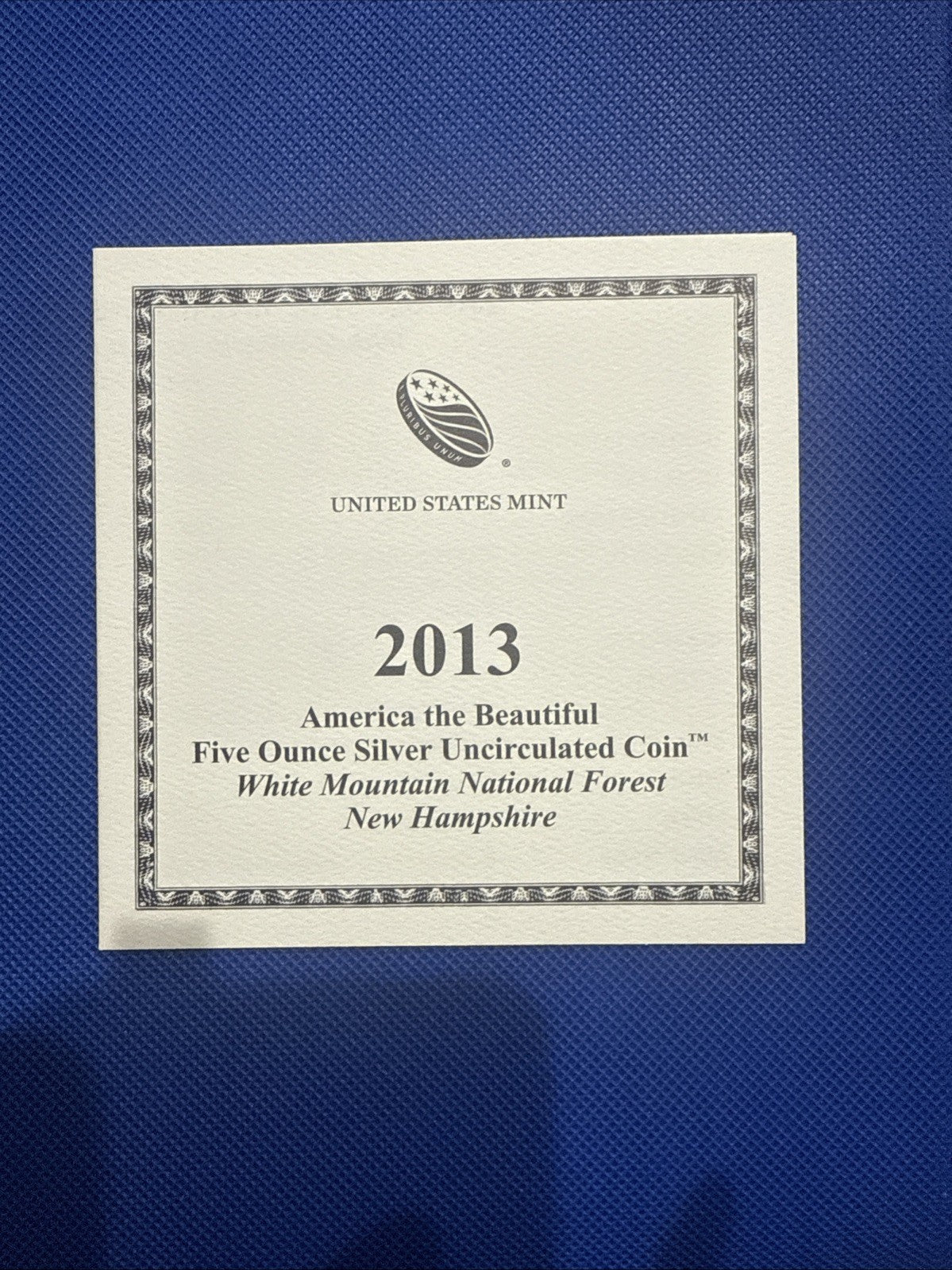 2013 - P 5 oz. SILVER ATB w/Box & Papers (White Mountain, New Hampshire) - toyscardscomics