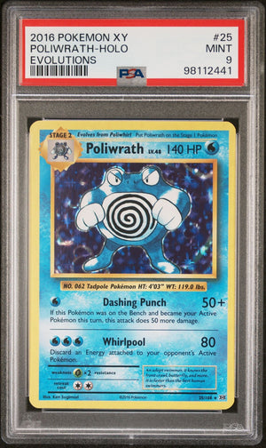 2016 POKEMON XY EVOLUTIONS 25 POLIWRATH-HOLO - PSA 9 Mint