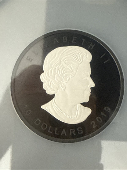 2019 Canada $10 Silver Maple Leaf Rhodium Plated PF70 - toyscardscomics