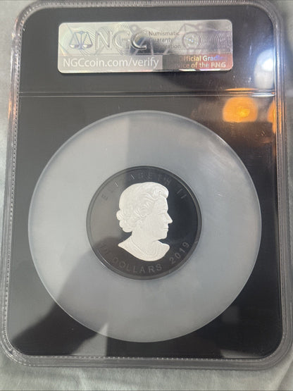 2019 Canada $10 Silver Maple Leaf Rhodium Plated PF70 - toyscardscomics